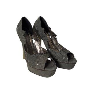Jeffrey Campbell Silver Rhinestone Peep-Toe Platform Heels Size 9.5